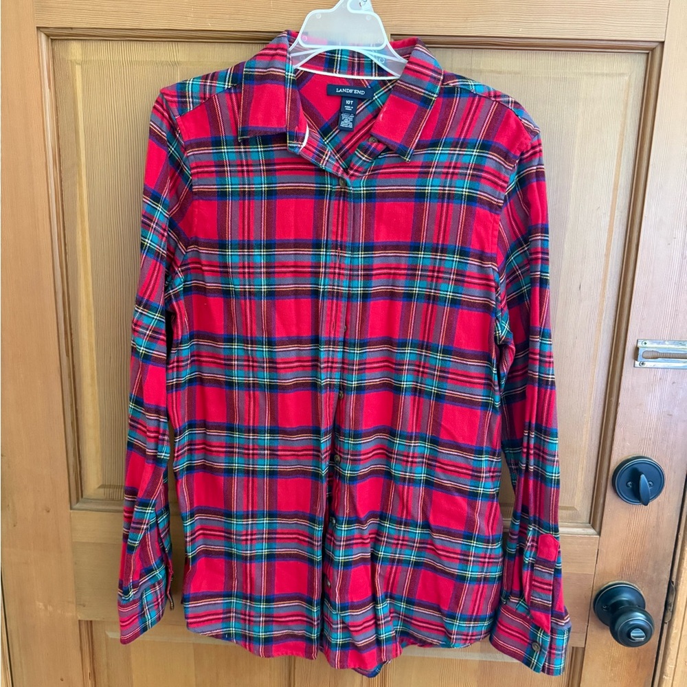 NEW Lands' End Women’s Red Plaid Flannel Shirt